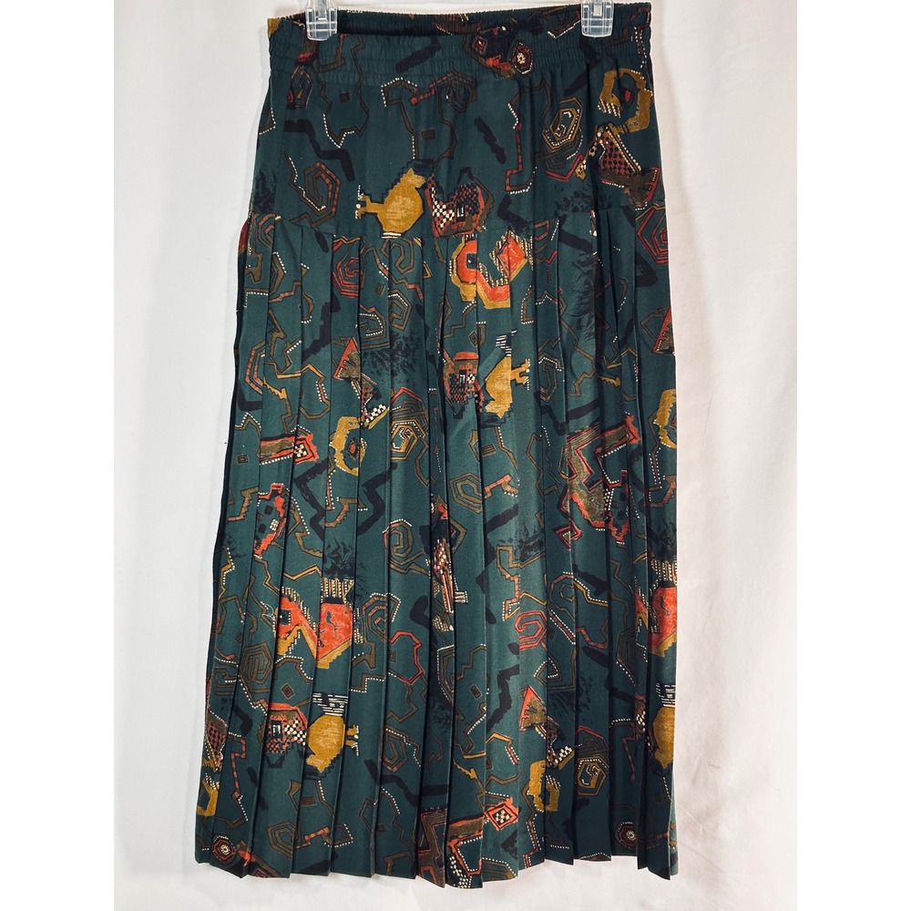 Campus Casuals of California Vintage Pleated Midi Skirt Teal Geometric Abstract - Picture 7 of 11